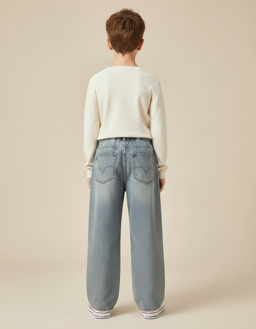 Pantalon Japonais Bleu Clair Ample Enfant Décontracté - Jean - vue 2