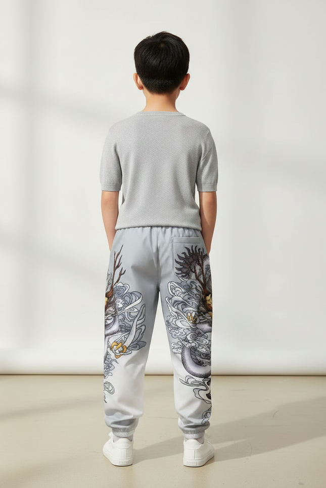 Pantalon Japonais Gris Ample Dragon Garçon - Polyester - vue 2