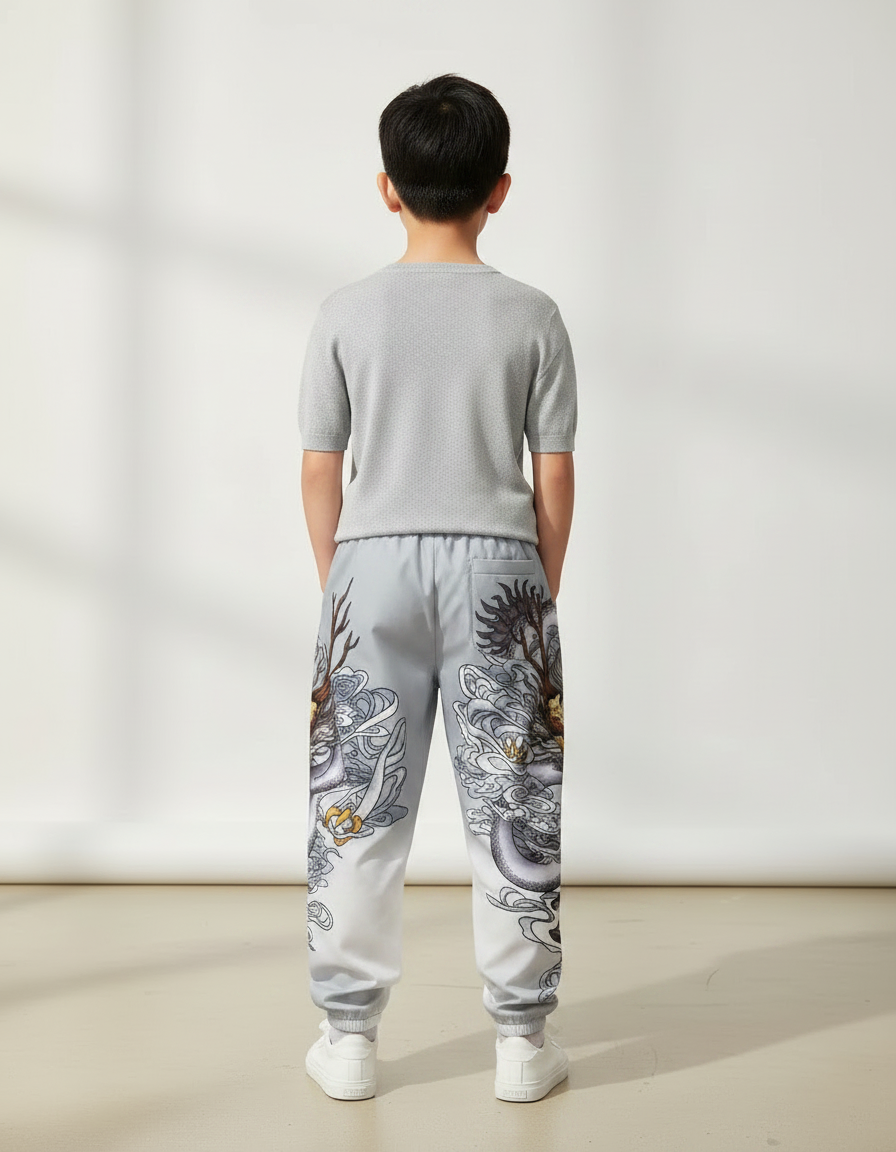 Pantalon Japonais Gris Ample Dragon Garçon - Polyester - vue 2