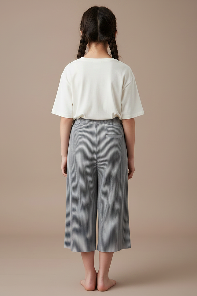 Pantalon Japonais Plissé Ample Gris Décontracté Fille - Polyester - vue 2