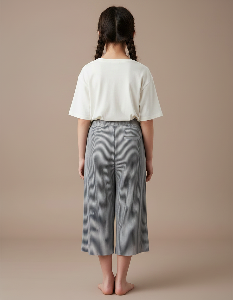 Pantalon Japonais Plissé Ample Gris Décontracté Fille - Polyester - vue 2