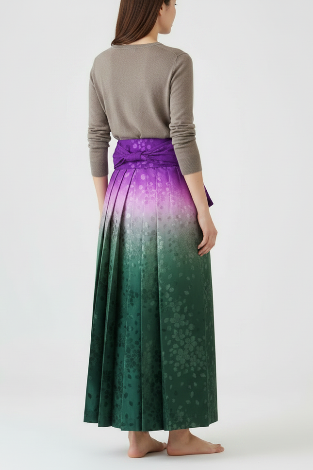 Pantalon Japonais Plissé Fleuri Ceinturé Ombré Élégant - Multicolore Satin - vue 2