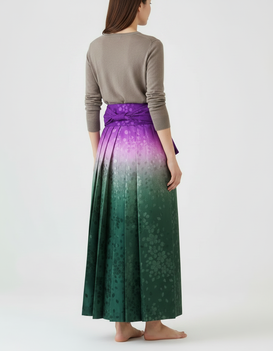 Pantalon Japonais Plissé Fleuri Ceinturé Ombré Élégant - Multicolore Satin - vue 2