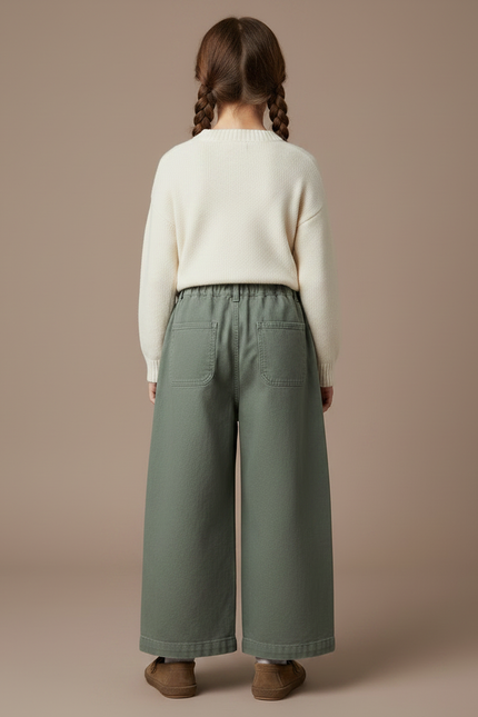Pantalon Japonais Vert Kaki Ample Coton Enfant - Toile - vue 2