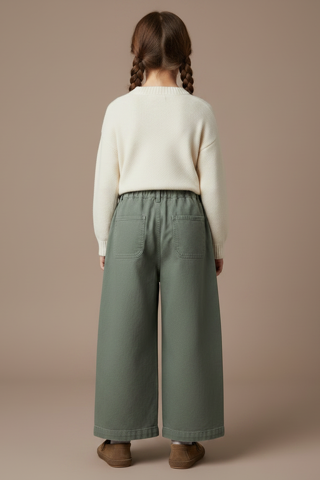 Pantalon Japonais Vert Kaki Ample Coton Enfant - Toile - vue 2