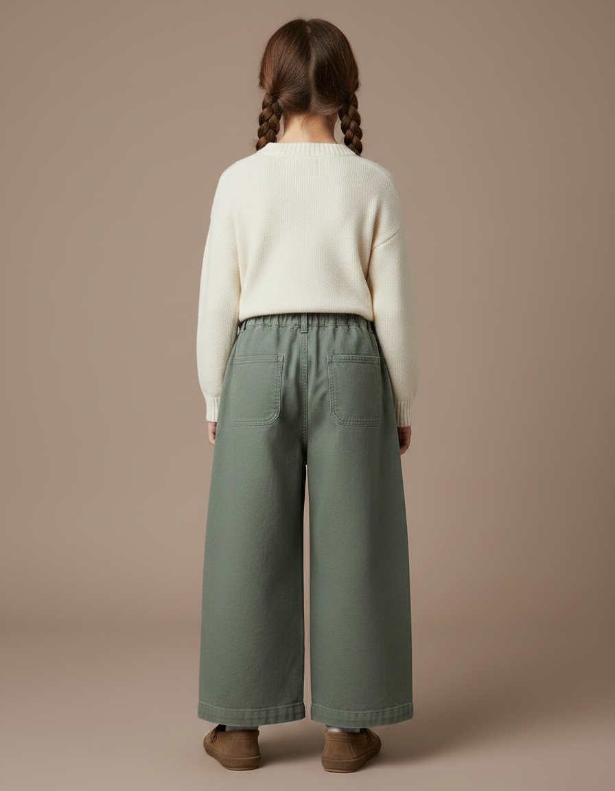 Pantalon Japonais Vert Kaki Ample Coton Enfant - Toile - vue 2