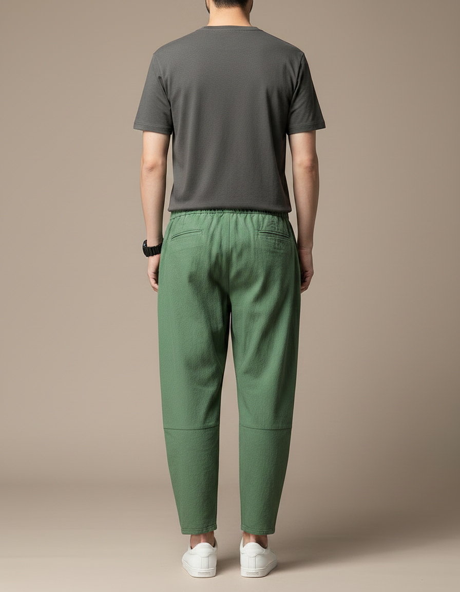 Pantalon Japonais Vert Coton Ample Décontracté Homme - vue 2