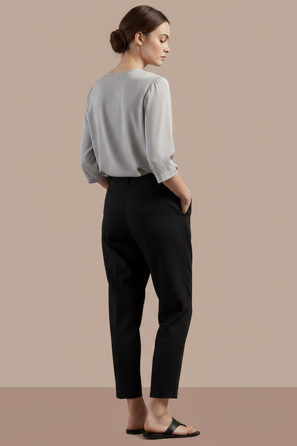 Pantalon Japonais Noir Ample Fluide Élégant Décontracté - Viscose - vue 2