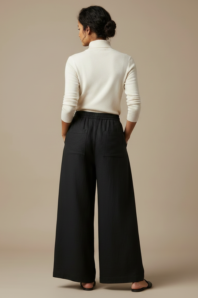 Pantalon Japonais Noir Ample Lin Fluide Femme - vue 2
