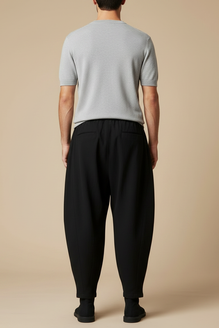 Pantalon Japonais Noir Fluide Ample Harem Plissé - Viscose - vue 2