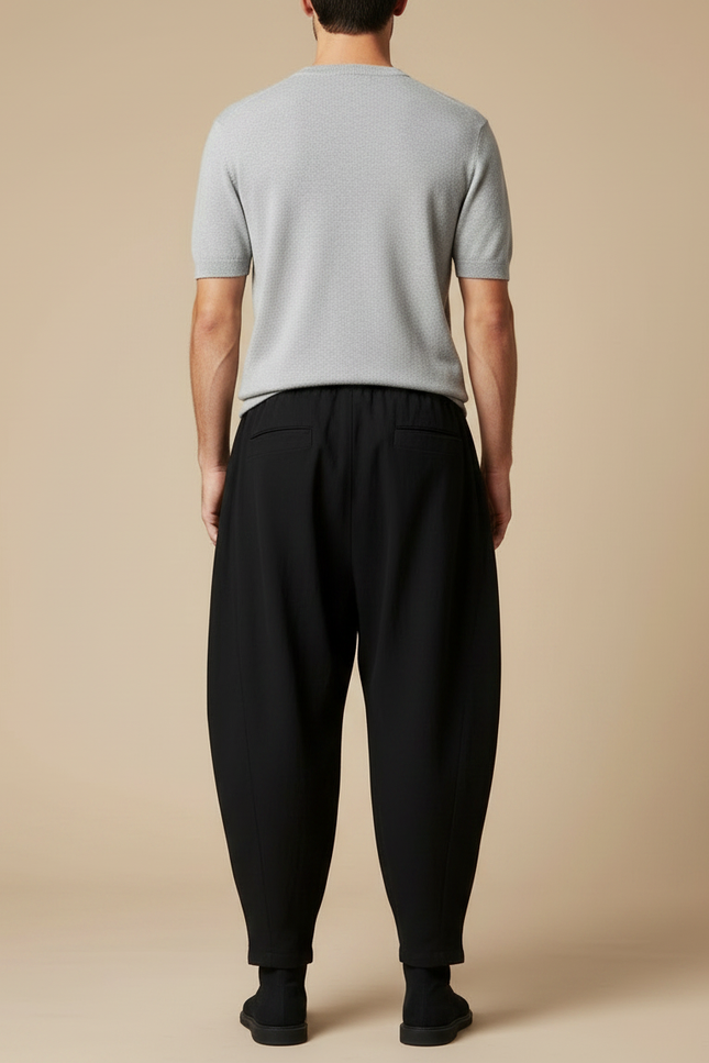 Pantalon Japonais Noir Fluide Ample Harem Plissé - Viscose - vue 2