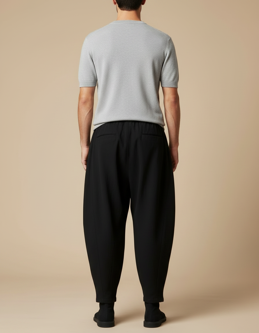 Pantalon Japonais Noir Fluide Ample Harem Plissé - Viscose - vue 2