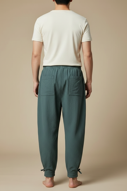 Pantalon Japonais Vert Ample Coton Chevilles Nouées Homme - vue 2