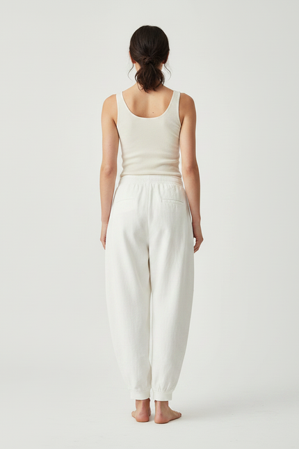 Pantalon Japonais Blanc Ample Coton Fluide Décontracté - vue 2