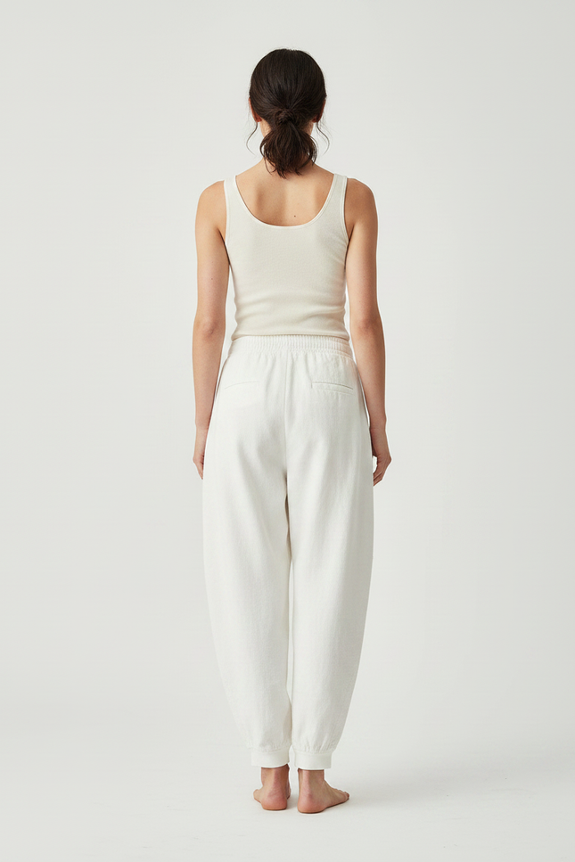 Pantalon Japonais Blanc Ample Coton Fluide Décontracté - vue 2