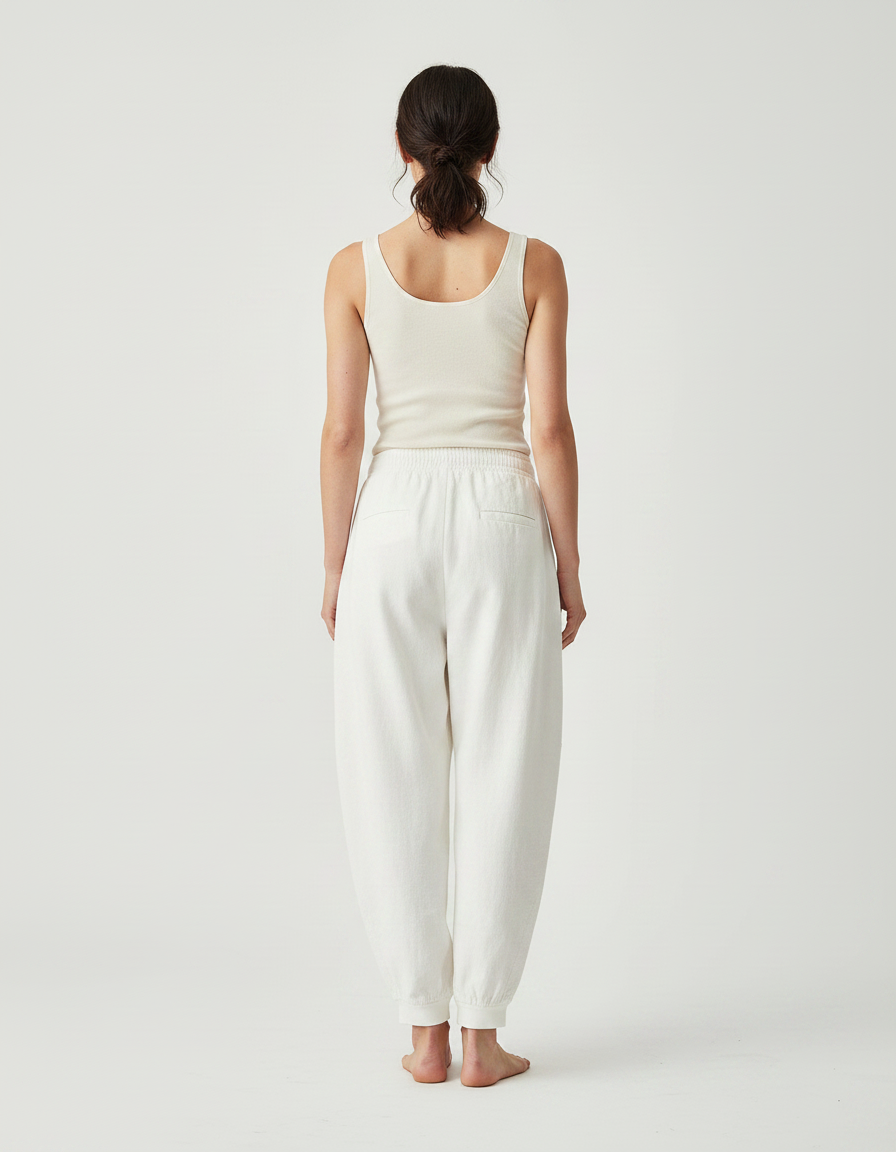 Pantalon Japonais Blanc Ample Coton Fluide Décontracté - vue 2