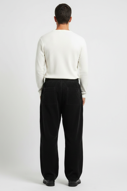 Pantalon Japonais Noir Côtelé Ample Décontracté Homme - Cordé - vue 2