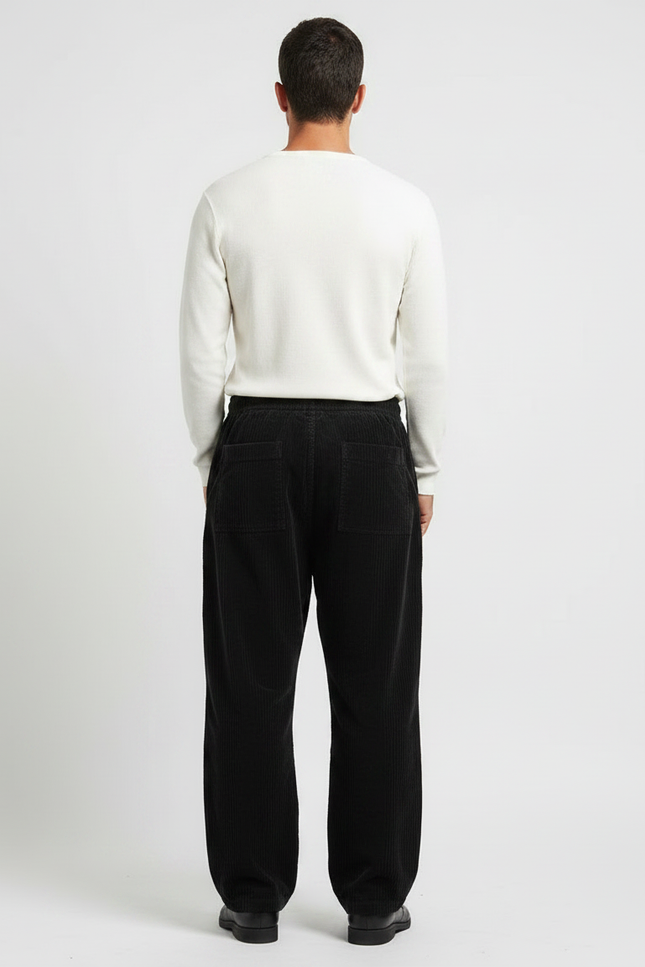 Pantalon Japonais Noir Côtelé Ample Décontracté Homme - Cordé - vue 2