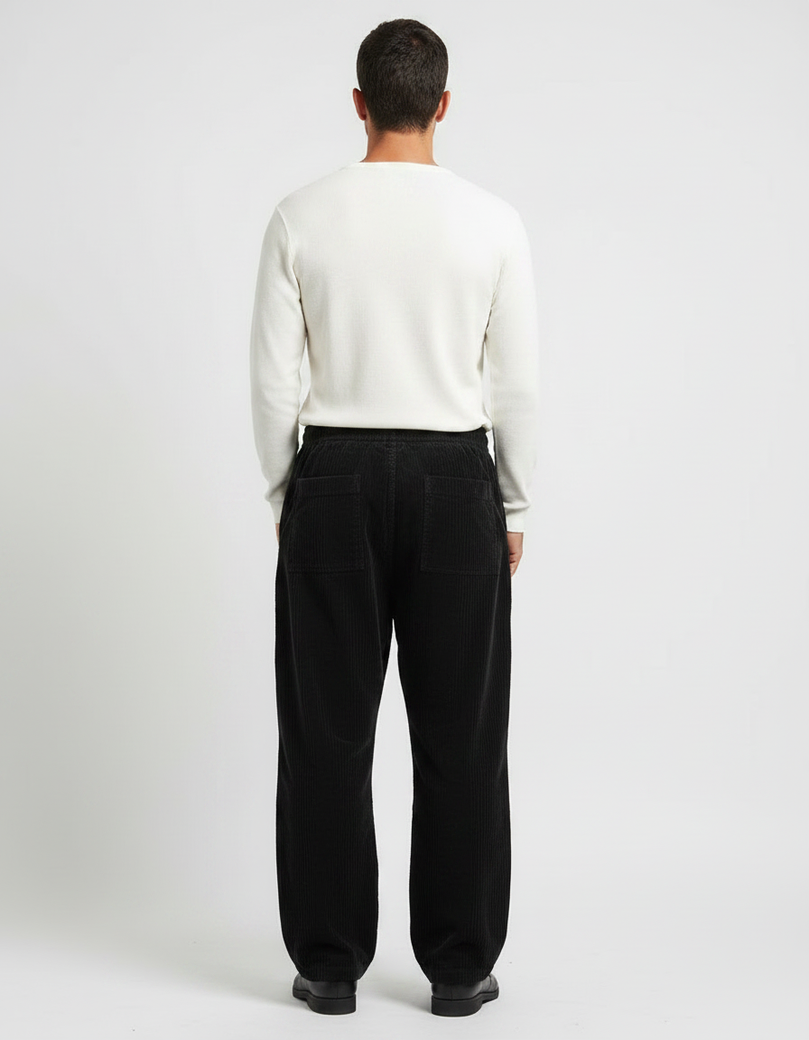 Pantalon Japonais Noir Côtelé Ample Décontracté Homme - Cordé - vue 2