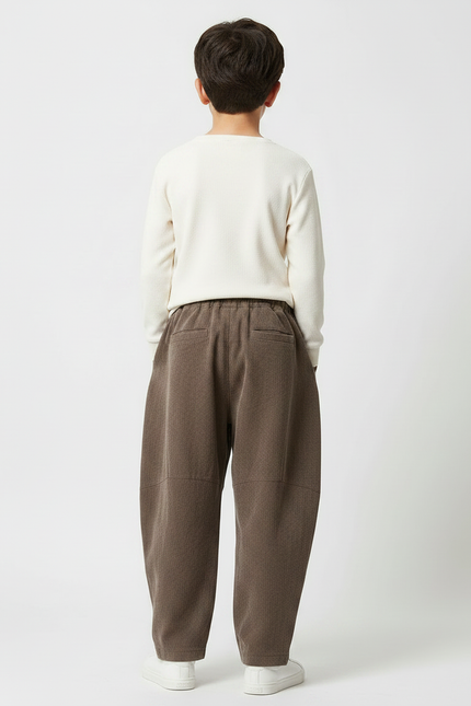 Pantalon Japonais Marron Ample Côtelé Confortable Enfant - Cordé - vue 2