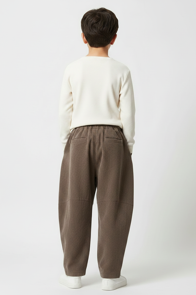 Pantalon Japonais Marron Ample Côtelé Confortable Enfant - Cordé - vue 2