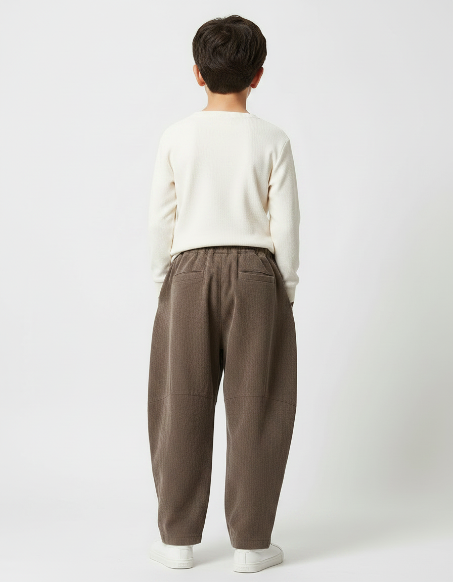 Pantalon Japonais Marron Ample Côtelé Confortable Enfant - Cordé - vue 2