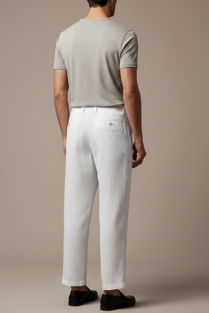 Pantalon Japonais Blanc Ample Lin Plissé Homme - vue 2