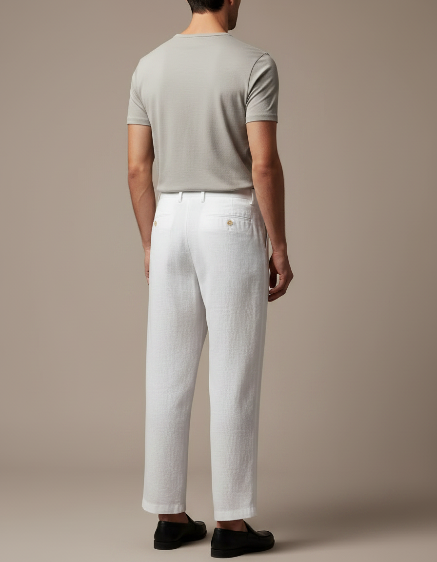 Pantalon Japonais Blanc Ample Lin Plissé Homme - vue 2