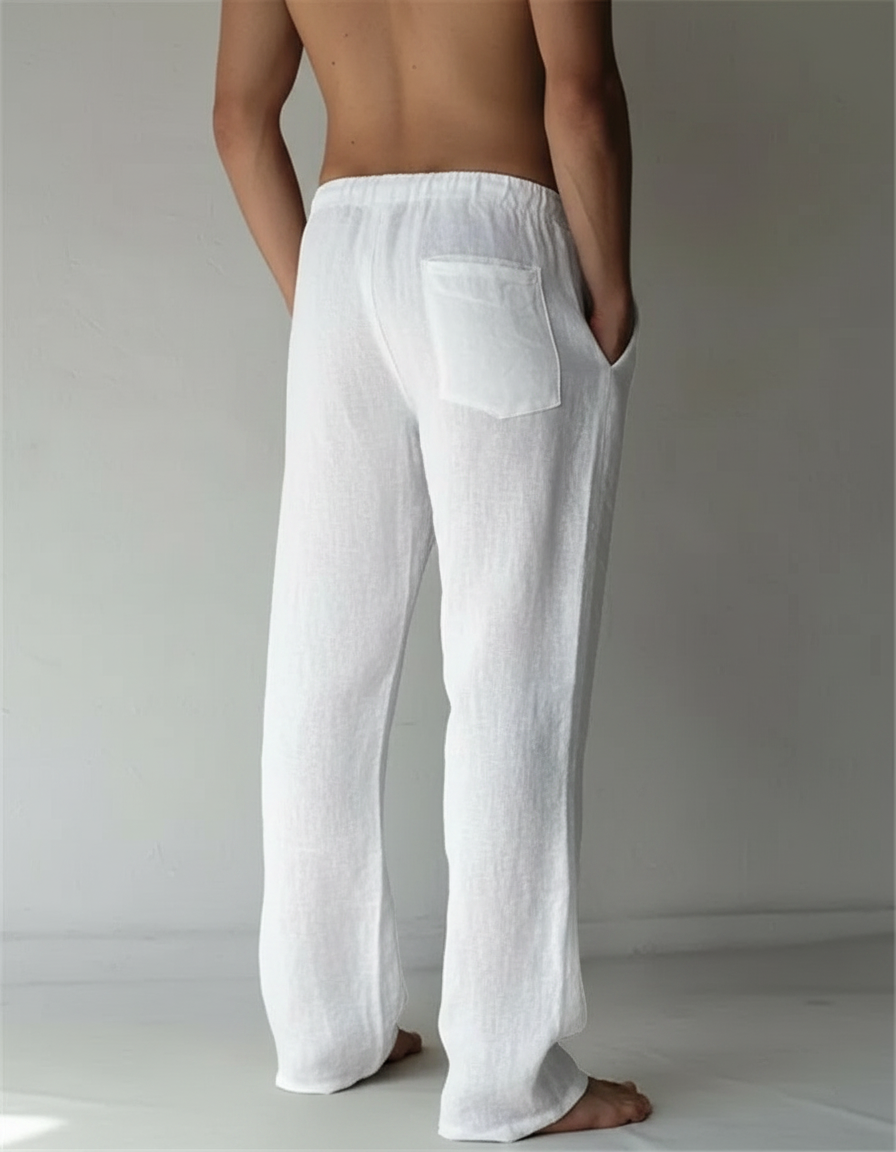Pantalon Japonais Blanc Fluide Coton Lin Décontracté