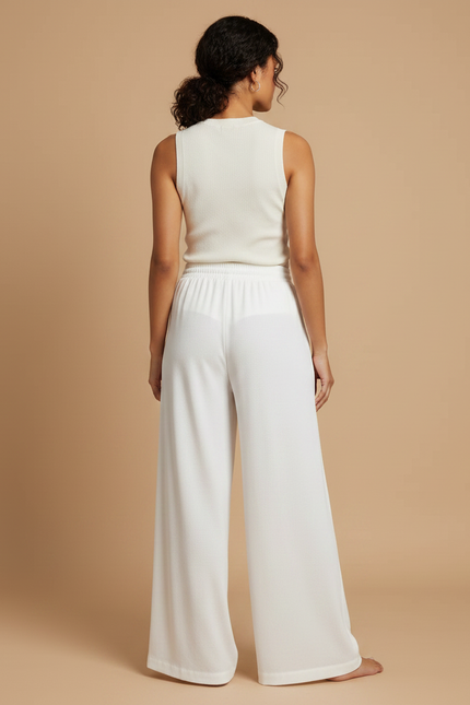Pantalon Japonais Fluide Blanc Ample Confort Cordon - Maille - vue 2