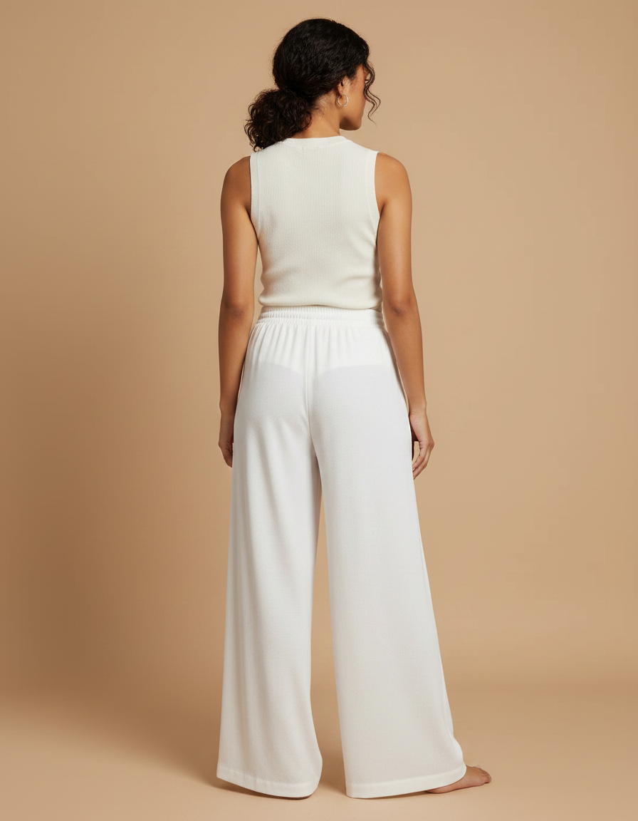 Pantalon Japonais Fluide Blanc Ample Confort Cordon - Maille - vue 2