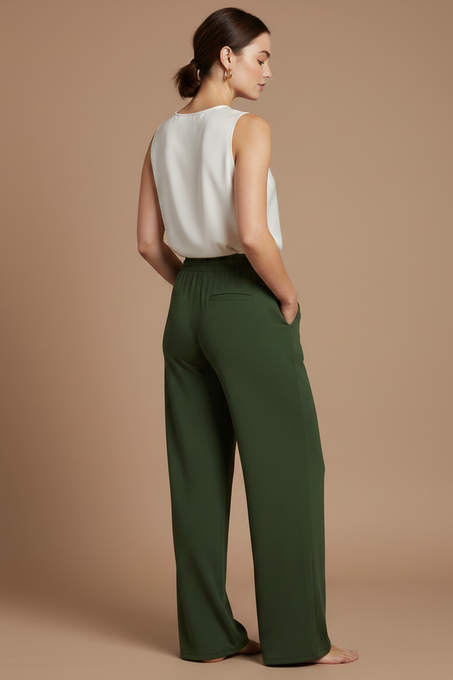 Pantalon Japonais Vert Ample Fluide Décontracté - Viscose - vue 2