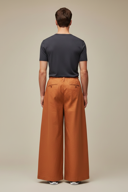 Pantalon Japonais Ocre Ample Coton Fluide Homme - Orange - vue 2
