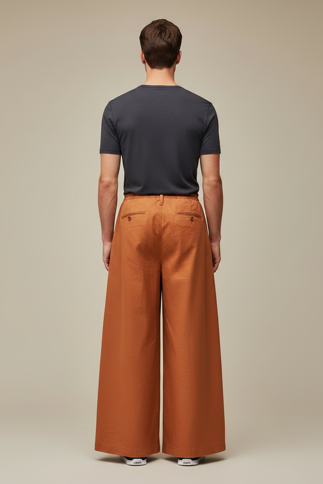 Pantalon Japonais Ocre Ample Coton Fluide Homme - Orange - vue 2