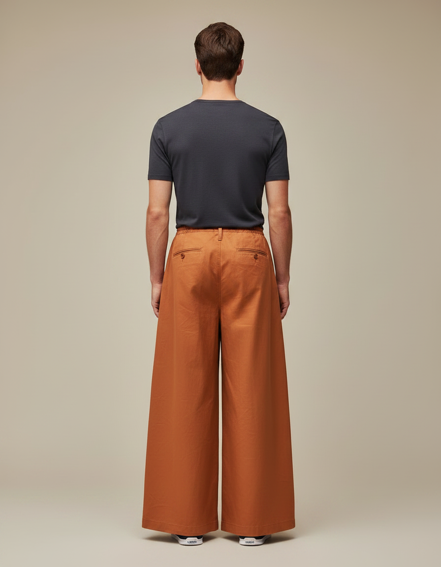 Pantalon Japonais Ocre Ample Coton Fluide Homme - Orange - vue 2