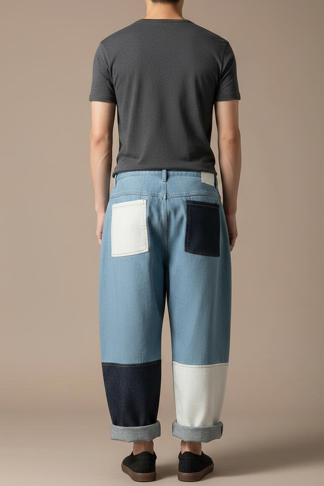 Pantalon Japonais Patchwork Denim Ample Décontracté Homme - Multicolore Jean - vue 2