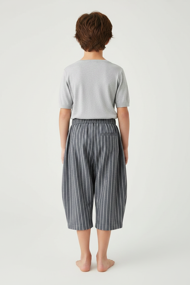 Pantalon Japonais Rayé Gris Ample Fluide Coton - vue 2