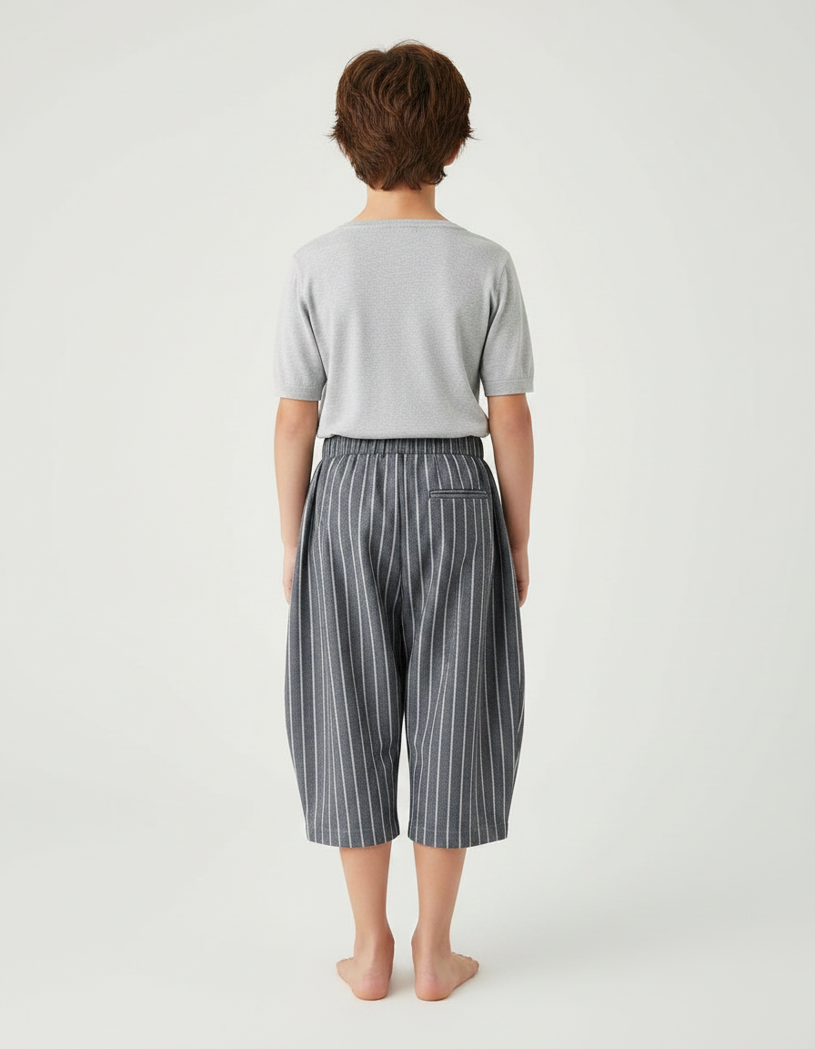 Pantalon Japonais Rayé Gris Ample Fluide Coton - vue 2