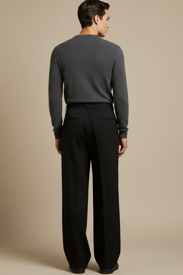 Pantalon Japonais Noir Ample Droit Élégant Homme - Gabardine - vue 2