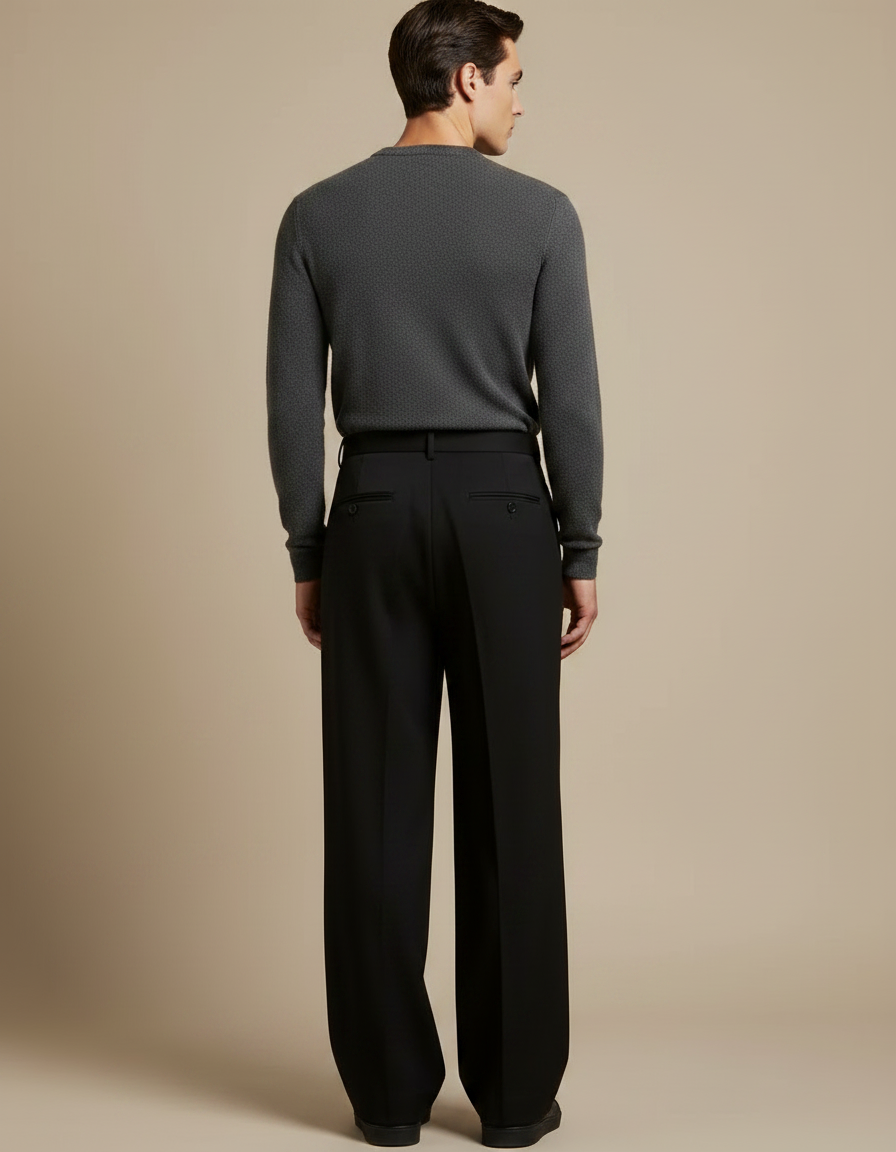 Pantalon Japonais Noir Ample Droit Élégant Homme - Gabardine - vue 2