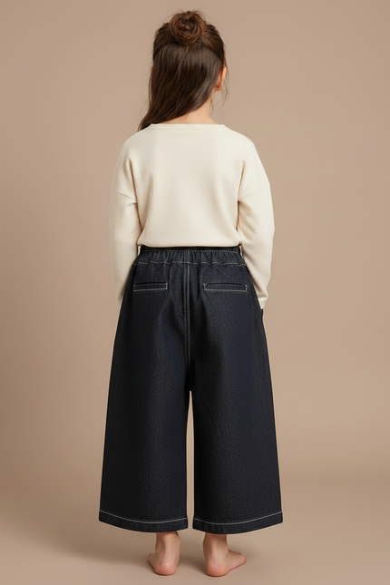 Pantalon Japonais Denim Ample Élastique Enfant - Marine Jean - vue 2