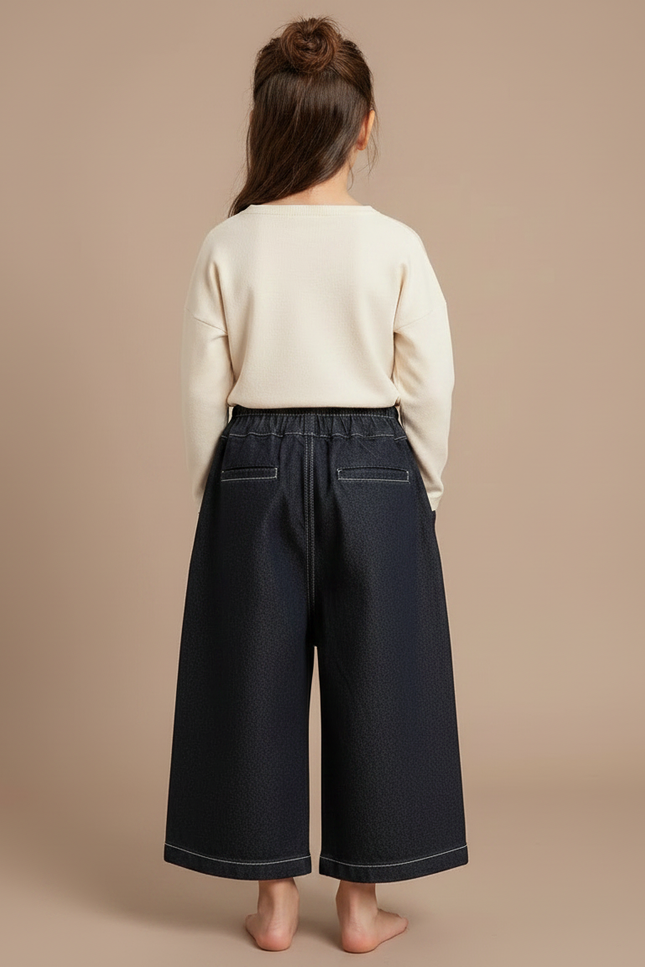 Pantalon Japonais Denim Ample Élastique Enfant - Marine Jean - vue 2