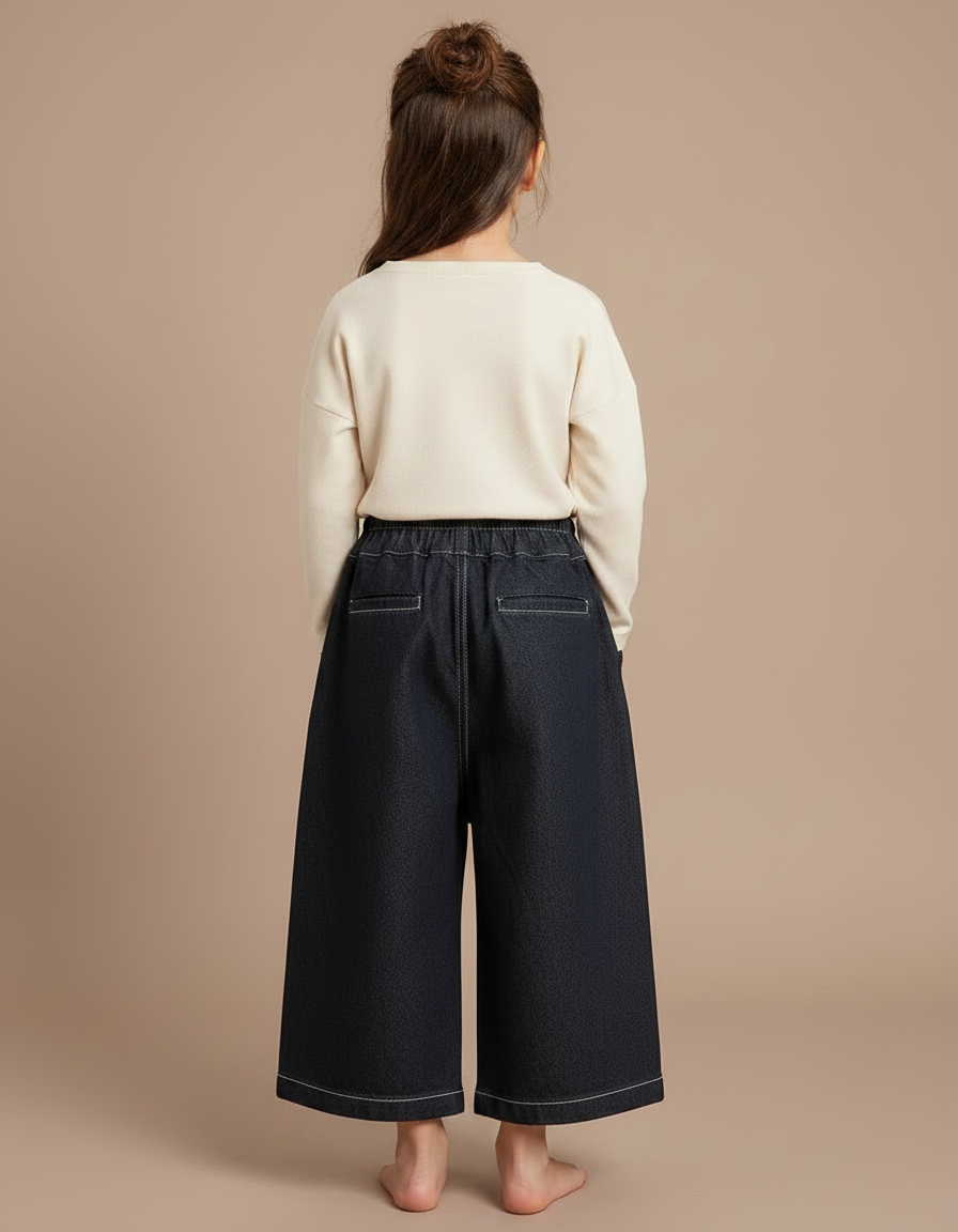 Pantalon Japonais Denim Ample Élastique Enfant - Marine Jean - vue 2