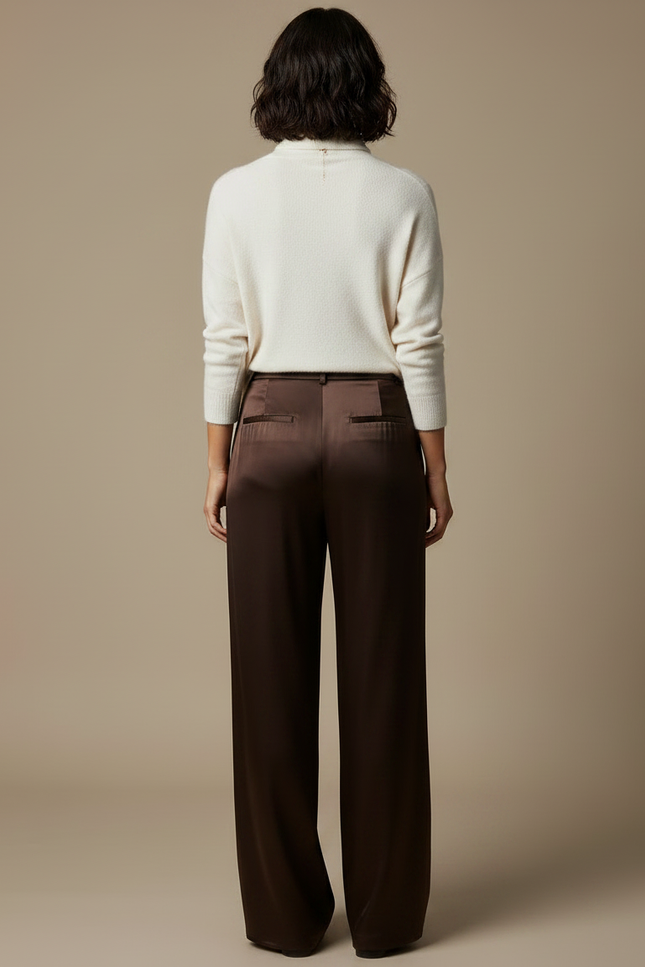 Pantalon Japonais Marron Satin Fluide Ample Élégant - vue 2