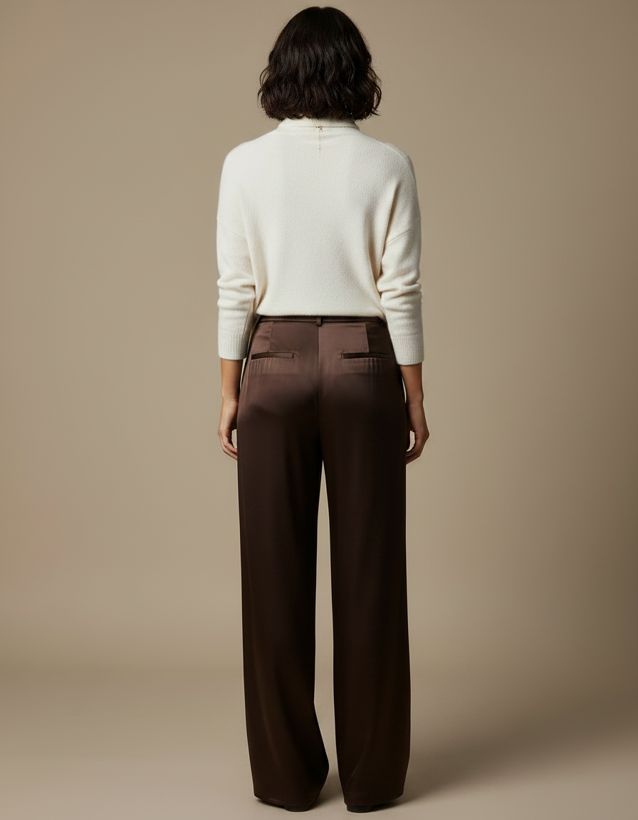 Pantalon Japonais Marron Satin Fluide Ample Élégant - vue 2