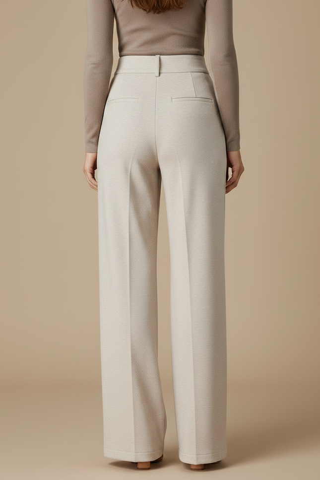 Pantalon Japonais Beige Droit Plissé Taille Haute Fluide - Maille - vue 2