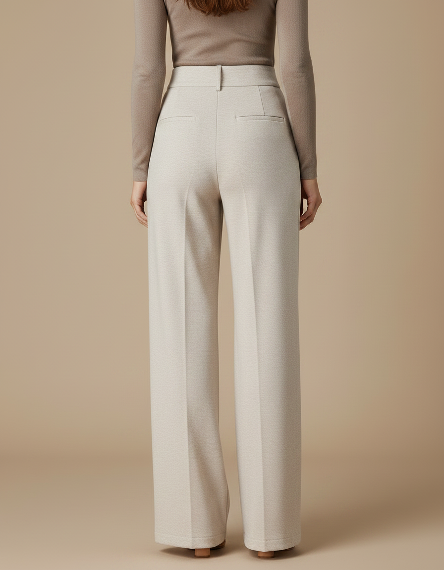 Pantalon Japonais Beige Droit Plissé Taille Haute Fluide - Maille - vue 2