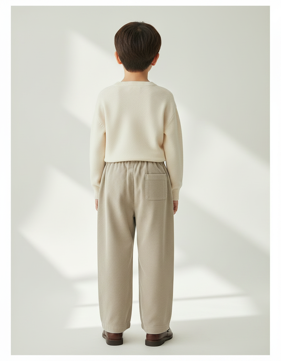 Pantalon Japonais Beige Côtelé Ample Décontracté Enfant - Cordé - vue 2
