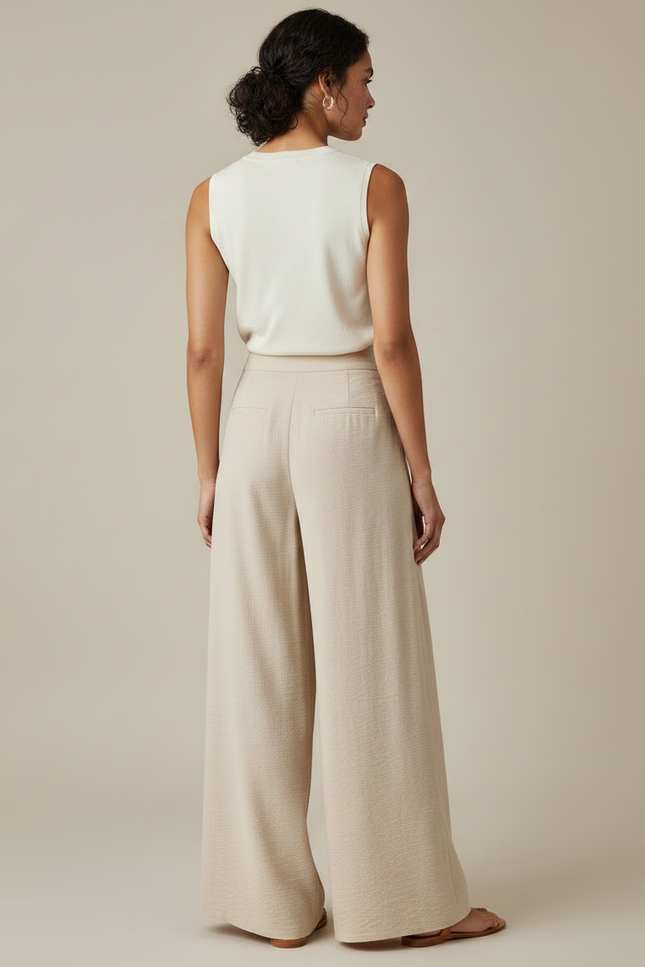 Pantalon Japonais Beige Ample Fluide Boutons Femme - Lin - vue 2
