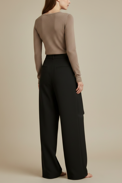 Pantalon Japonais Noir Fluide Asymétrique Élégant Large - Viscose - vue 2